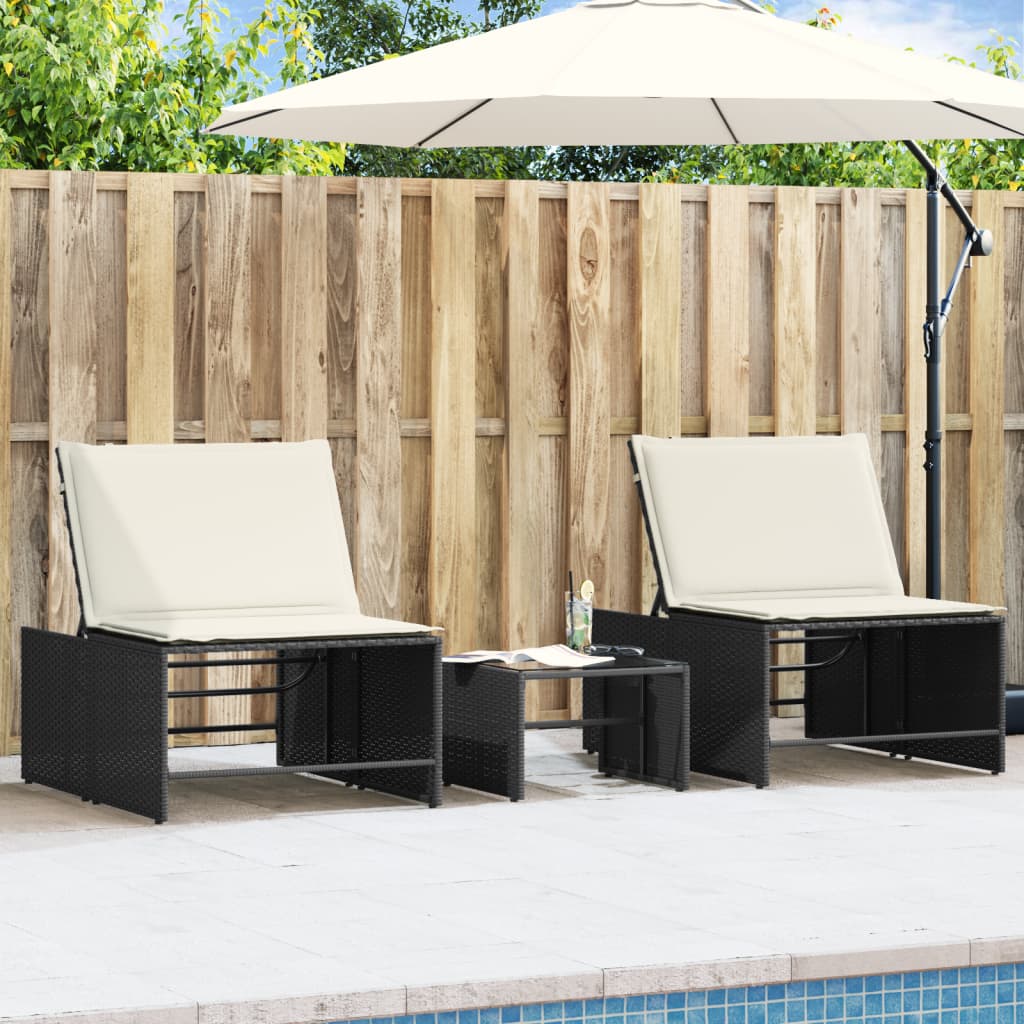 Modulaire ligbedden 2 stuks met tafel zwart poly rattan is nu te koop bij PeponiXL, paradijselijk wonen!