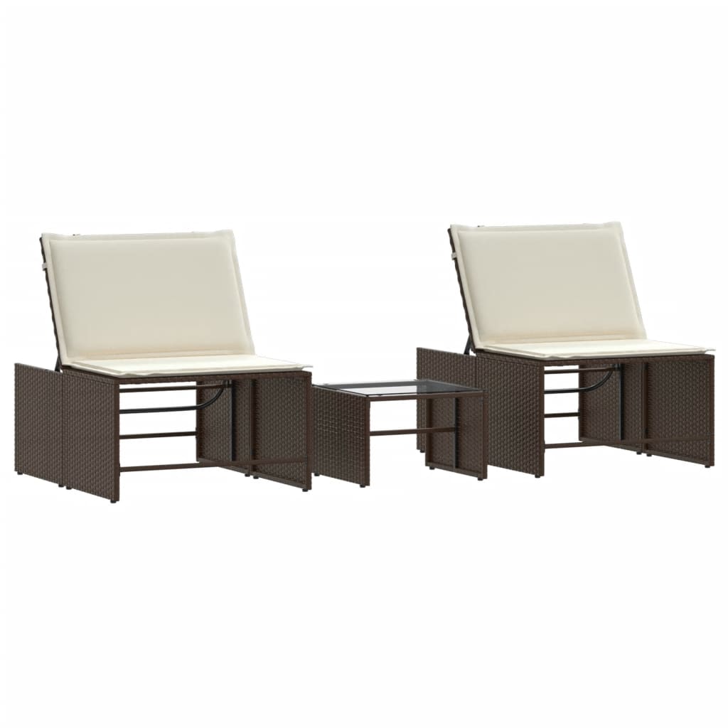 Ligstoelen 2 st met tafel bruin poly rattan is nu te koop bij PeponiXL, paradijselijk wonen!