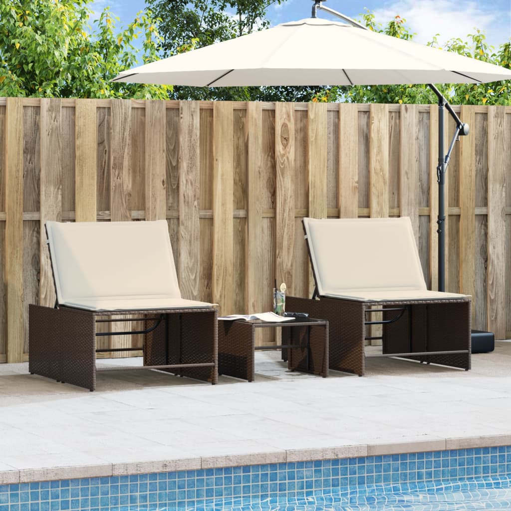 Ligstoelen 2 st met tafel bruin poly rattan is nu te koop bij PeponiXL, paradijselijk wonen!