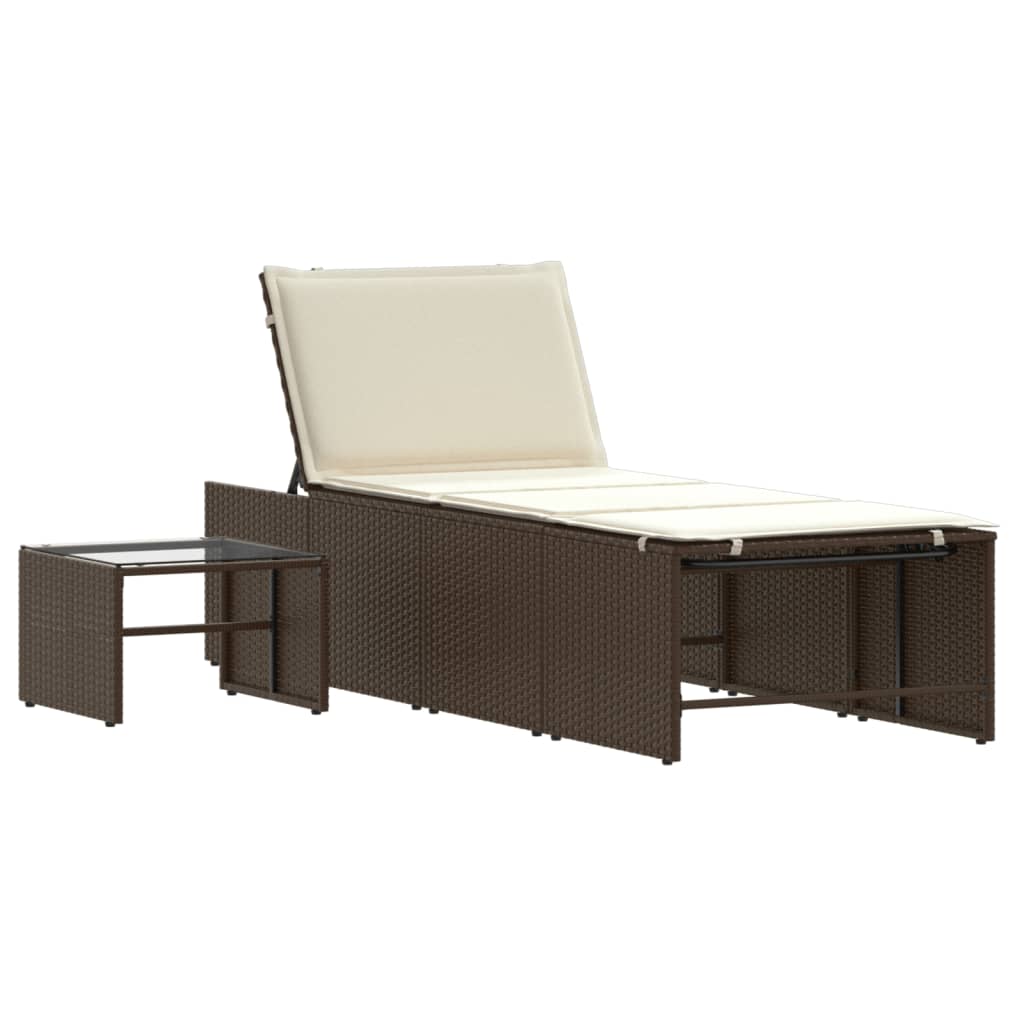 Ligstoelen 2 st met tafel bruin poly rattan is nu te koop bij PeponiXL, paradijselijk wonen!