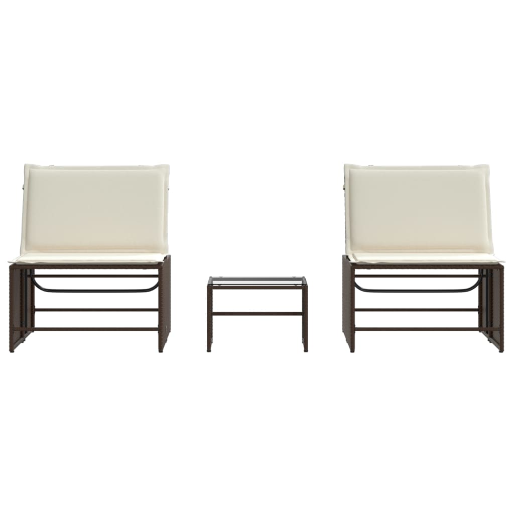 Ligstoelen 2 st met tafel bruin poly rattan is nu te koop bij PeponiXL, paradijselijk wonen!