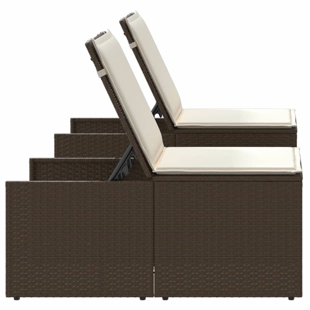 Ligstoelen 2 st met tafel bruin poly rattan is nu te koop bij PeponiXL, paradijselijk wonen!