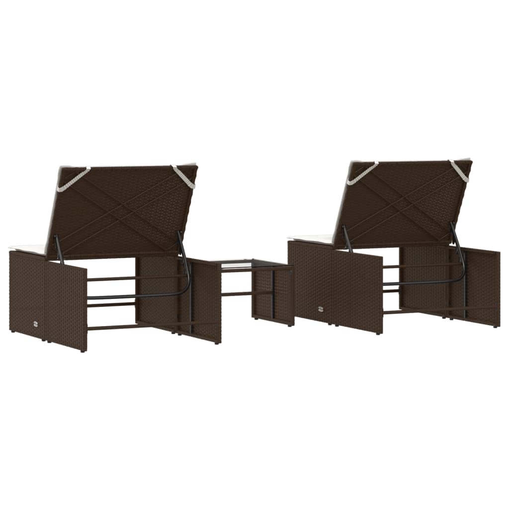 Ligstoelen 2 st met tafel bruin poly rattan is nu te koop bij PeponiXL, paradijselijk wonen!