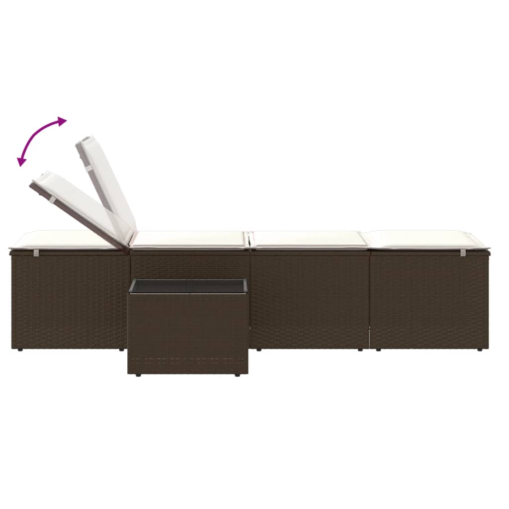 Ligstoelen 2 st met tafel bruin poly rattan is nu te koop bij PeponiXL, paradijselijk wonen!