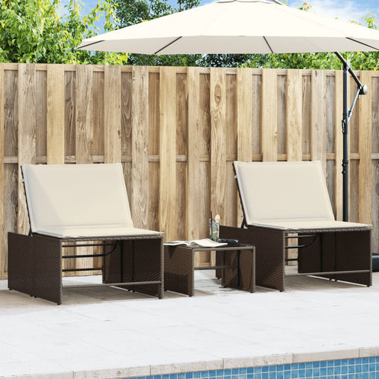 Ligstoelen 2 st met tafel bruin poly rattan is nu te koop bij PeponiXL, paradijselijk wonen!