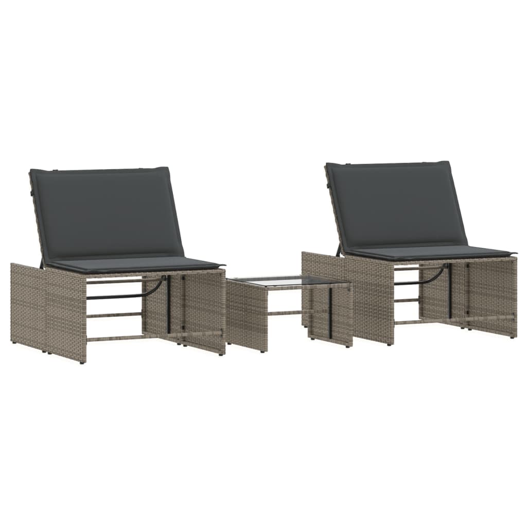 Ligstoelen 2 st met tafel grijs poly rattan is nu te koop bij PeponiXL, paradijselijk wonen!
