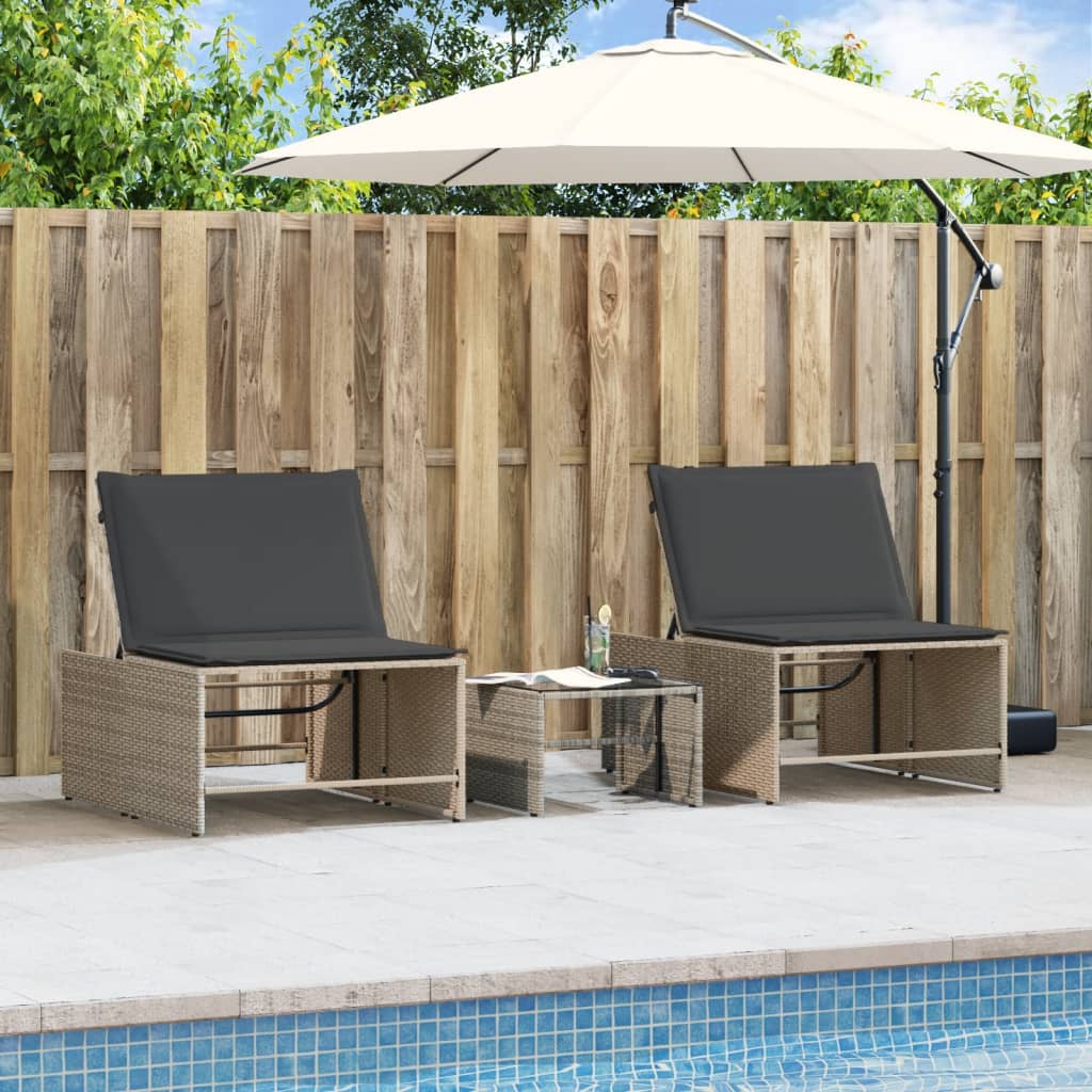 Ligstoelen 2 st met tafel grijs poly rattan is nu te koop bij PeponiXL, paradijselijk wonen!