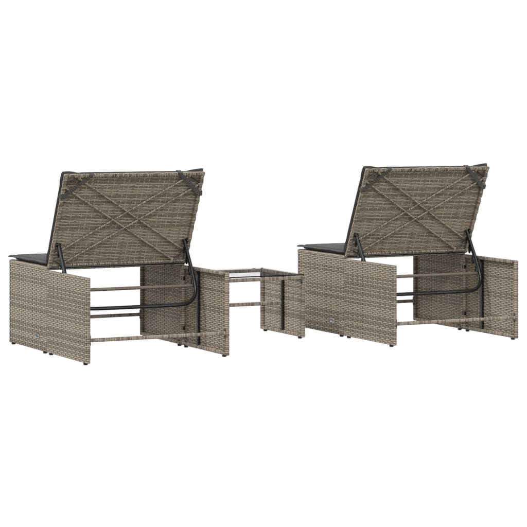 Ligstoelen 2 st met tafel grijs poly rattan is nu te koop bij PeponiXL, paradijselijk wonen!