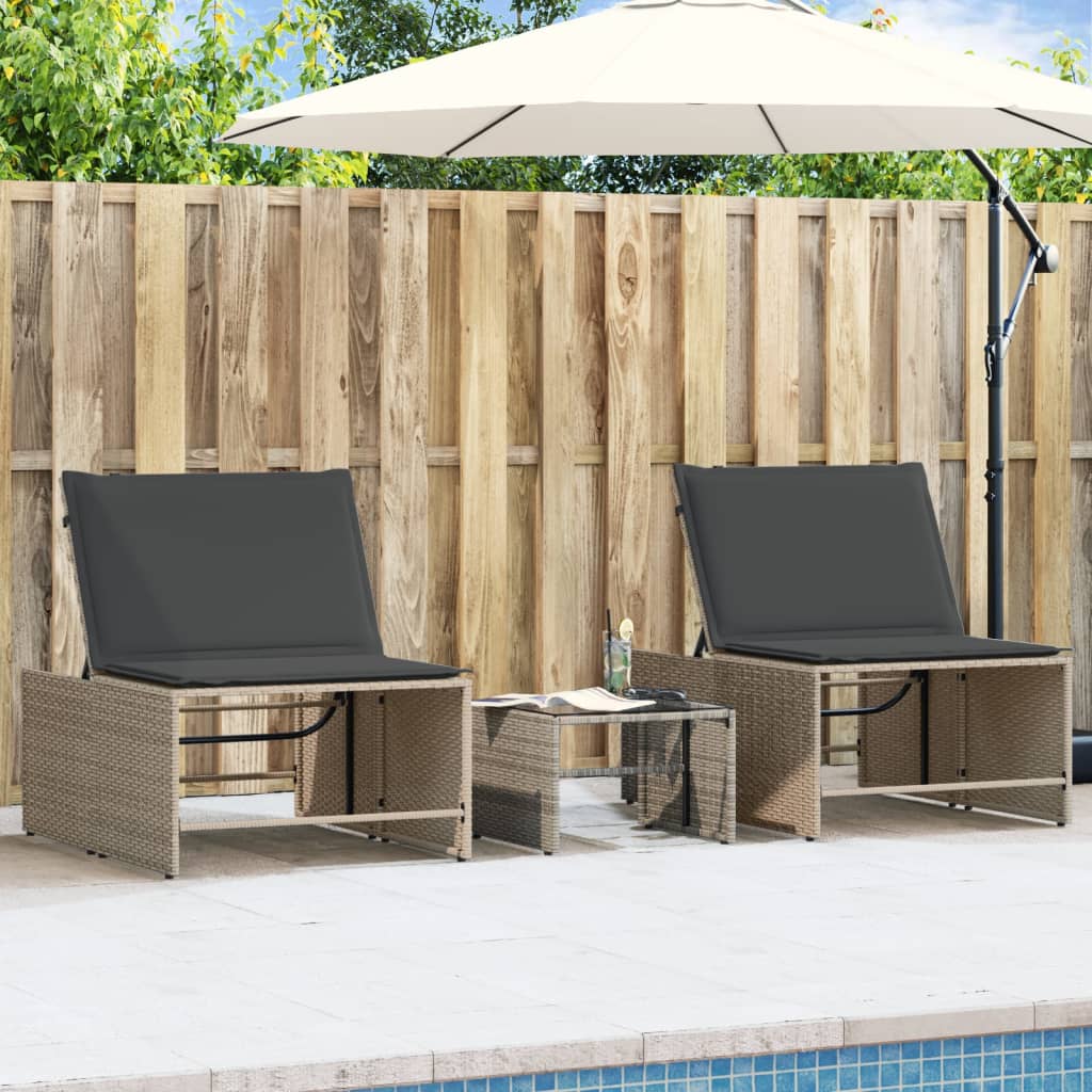Ligstoelen 2 st met tafel grijs poly rattan is nu te koop bij PeponiXL, paradijselijk wonen!