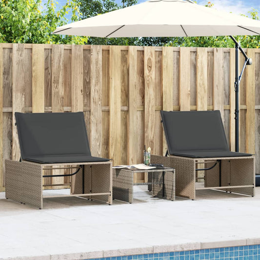 Ligstoelen 2 st met tafel grijs poly rattan is nu te koop bij PeponiXL, paradijselijk wonen!