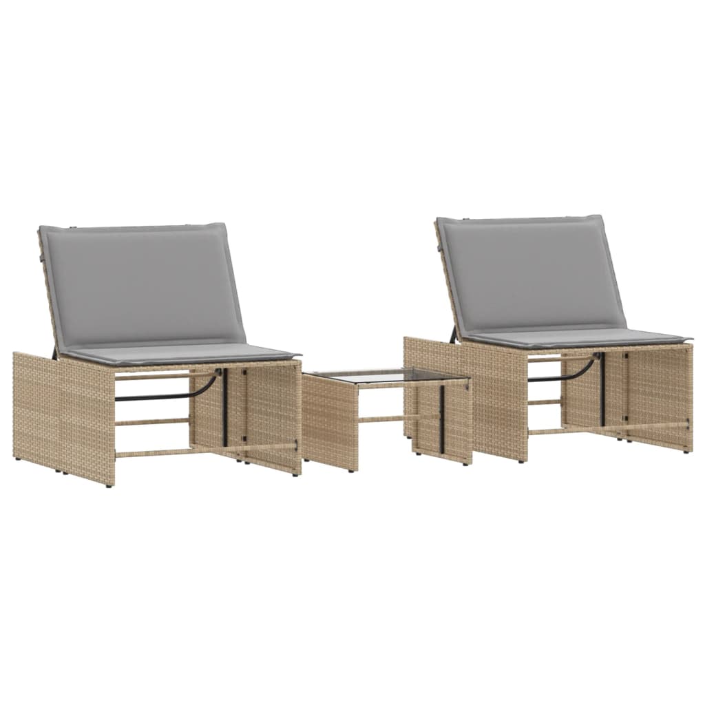 Ligstoelen 2 st met tafel beige poly rattan is nu te koop bij PeponiXL, paradijselijk wonen!