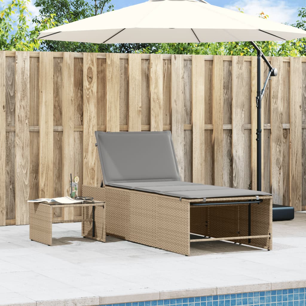 Ligstoelen 2 st met tafel beige poly rattan is nu te koop bij PeponiXL, paradijselijk wonen!