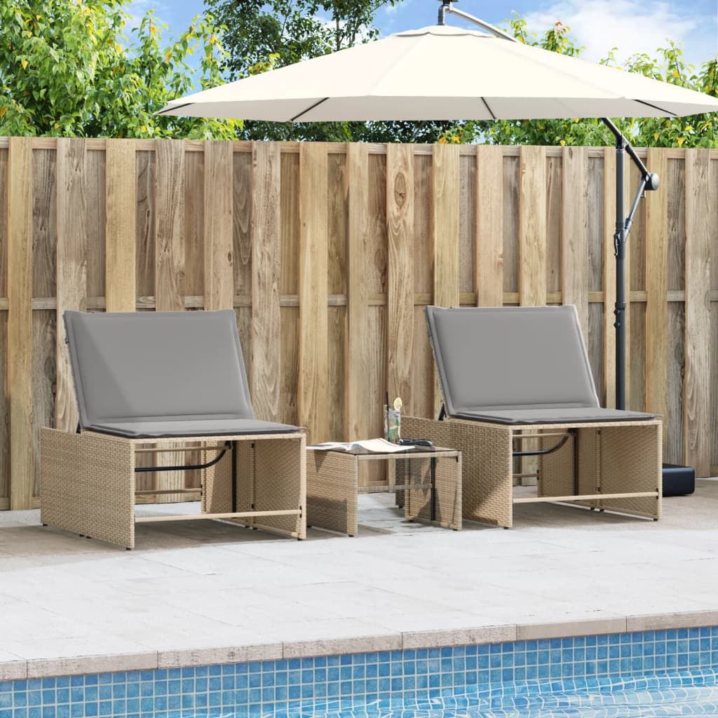 Ligstoelen 2 st met tafel beige poly rattan is nu te koop bij PeponiXL, paradijselijk wonen!