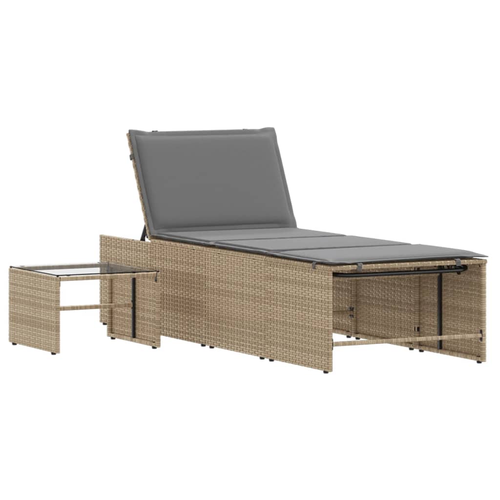 Ligstoelen 2 st met tafel beige poly rattan is nu te koop bij PeponiXL, paradijselijk wonen!