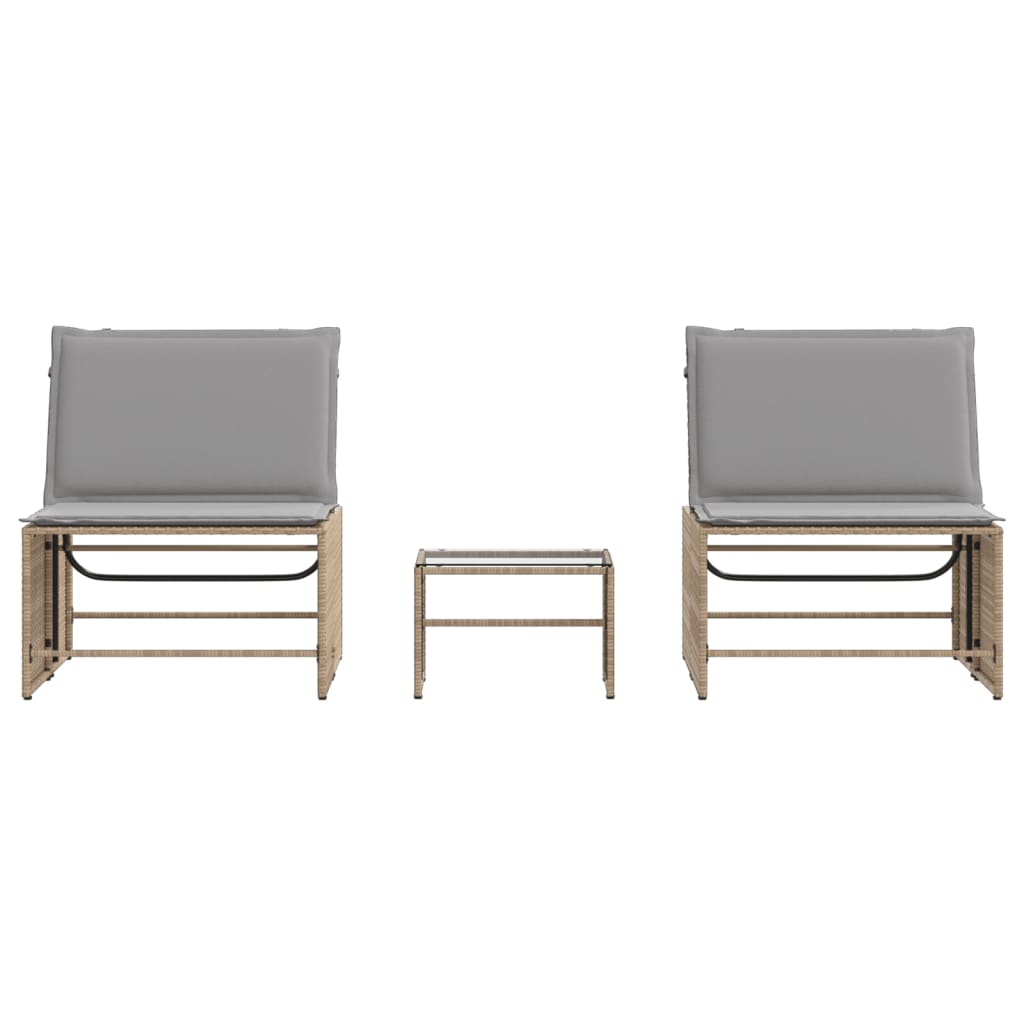 Ligstoelen 2 st met tafel beige poly rattan is nu te koop bij PeponiXL, paradijselijk wonen!