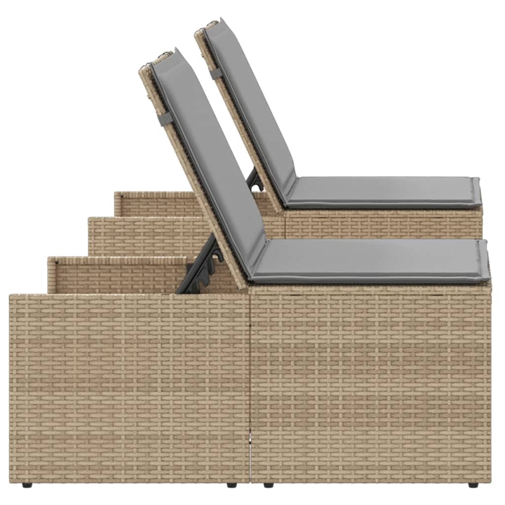 Ligstoelen 2 st met tafel beige poly rattan is nu te koop bij PeponiXL, paradijselijk wonen!