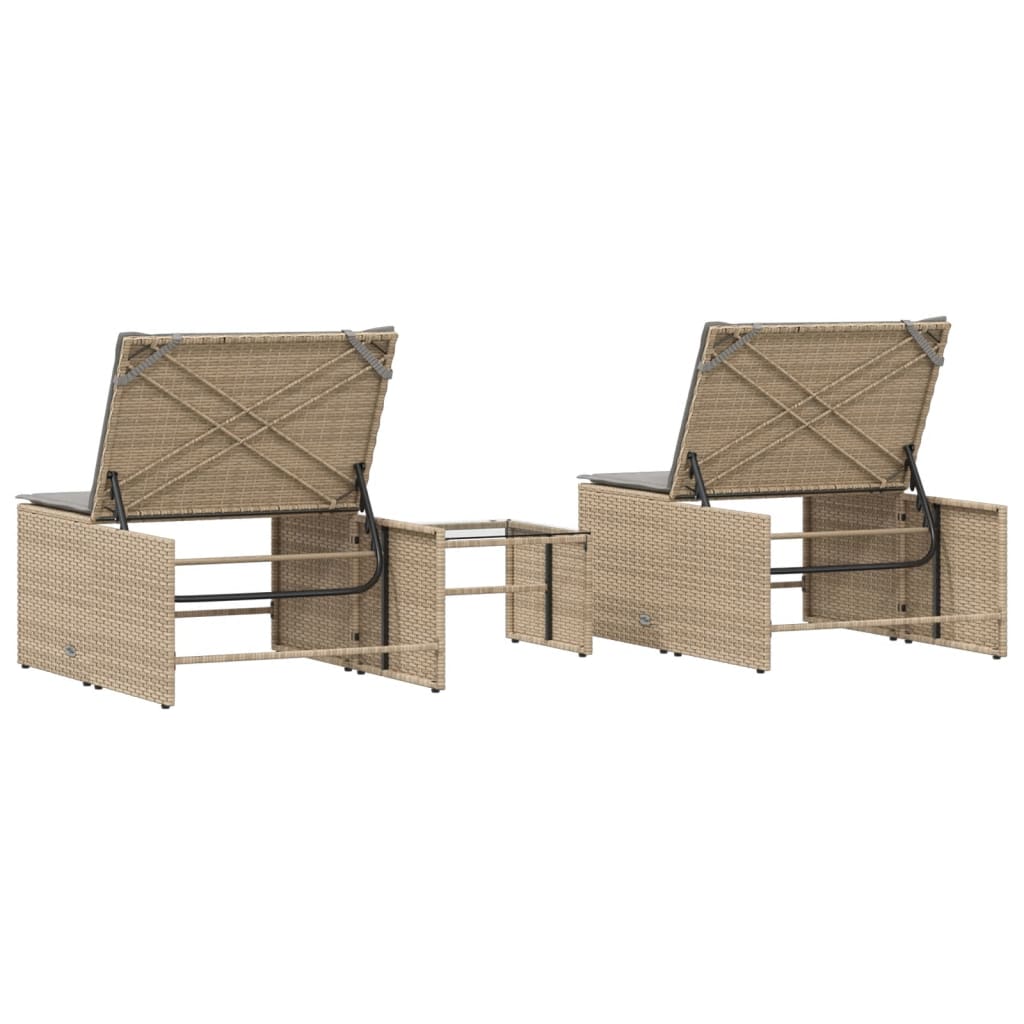 Ligstoelen 2 st met tafel beige poly rattan is nu te koop bij PeponiXL, paradijselijk wonen!