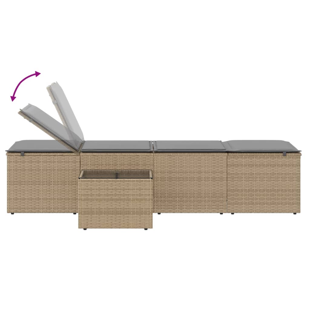 Ligstoelen 2 st met tafel beige poly rattan is nu te koop bij PeponiXL, paradijselijk wonen!