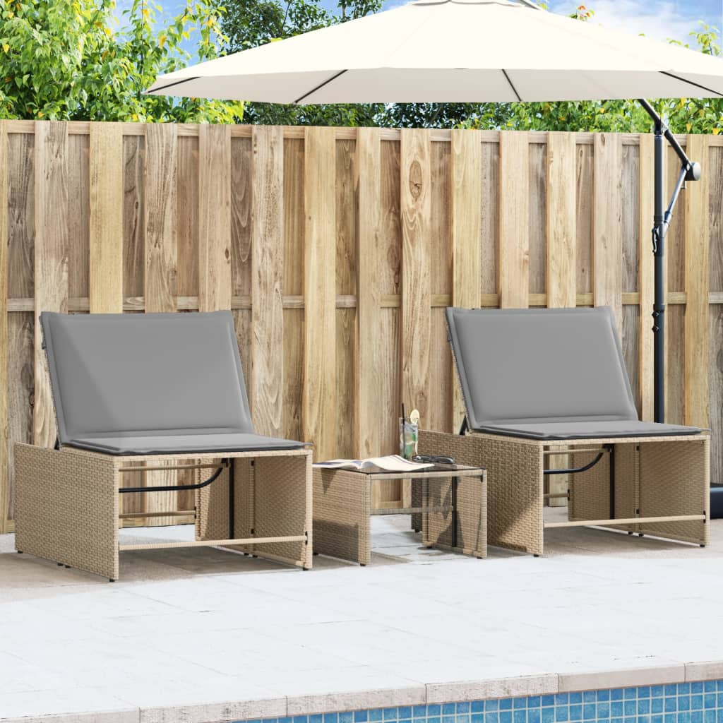 Ligstoelen 2 st met tafel beige poly rattan is nu te koop bij PeponiXL, paradijselijk wonen!