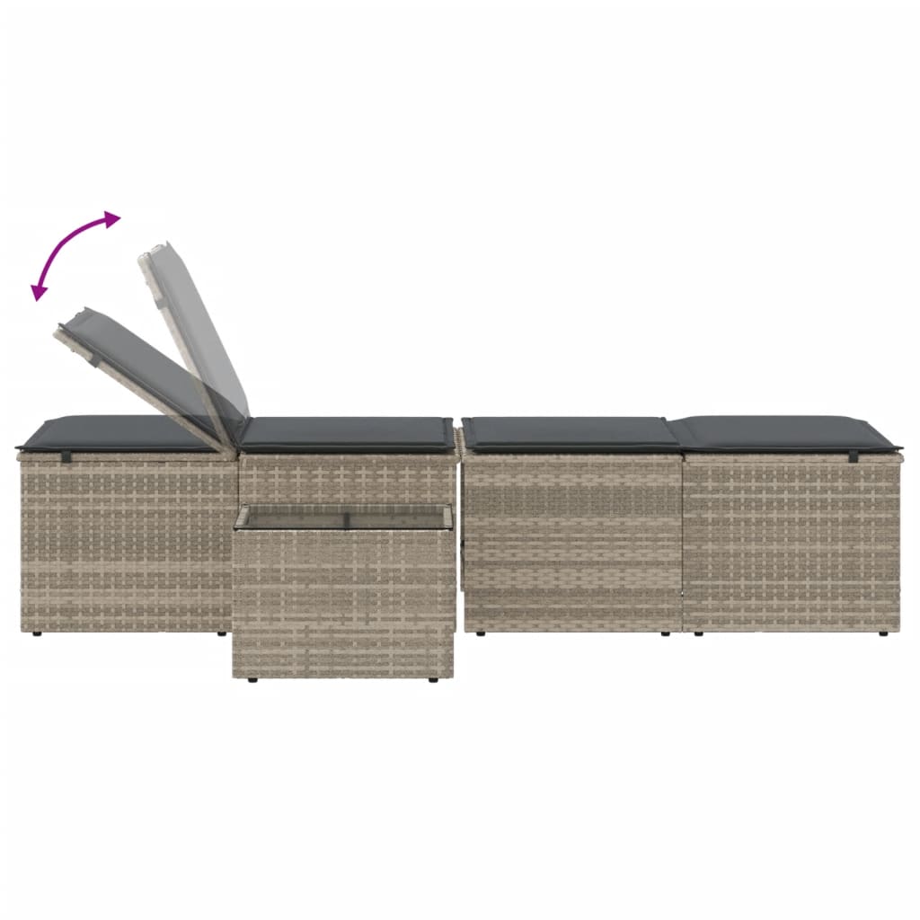 Ligstoelen 2 st met tafel lichtgrijs poly rattan is nu te koop bij PeponiXL, paradijselijk wonen!