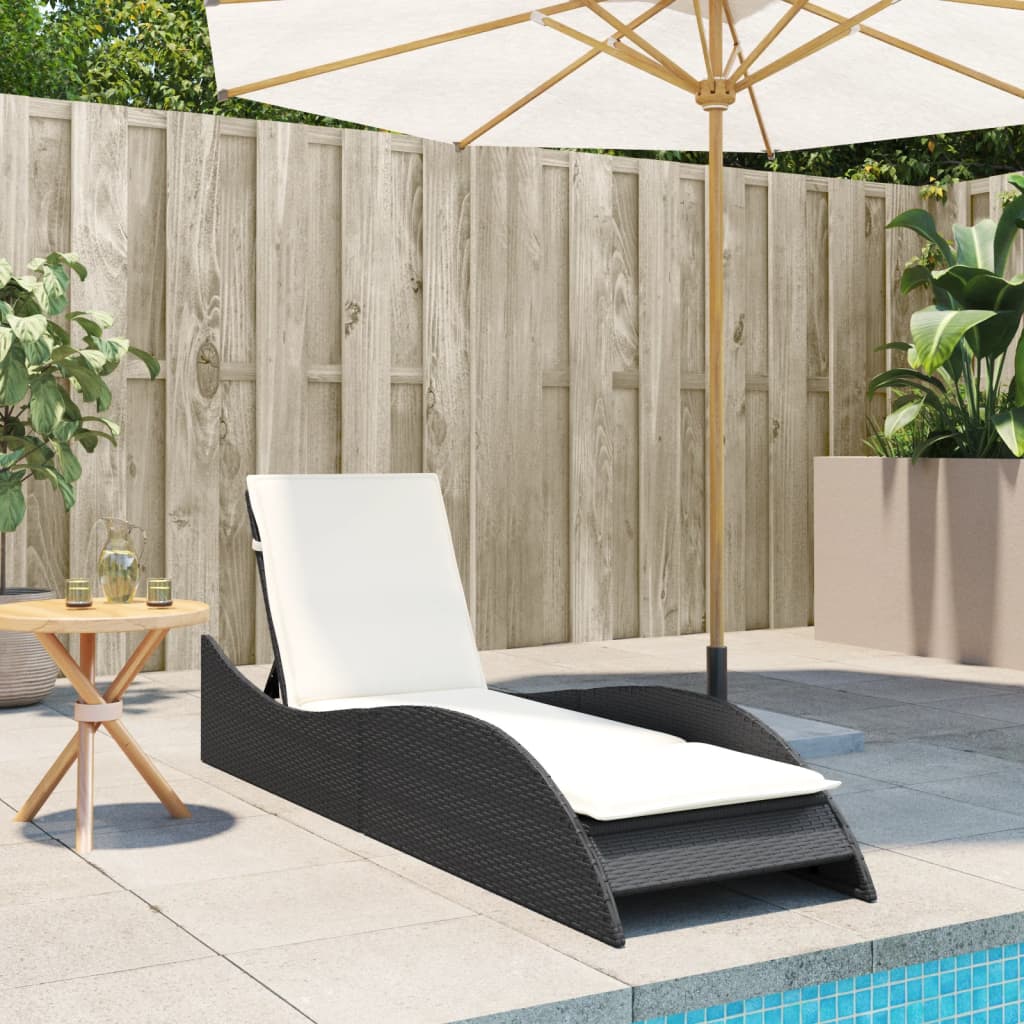 Ligbed met kussen 60x205x73 cm poly rattan zwart is nu te koop bij PeponiXL, paradijselijk wonen!