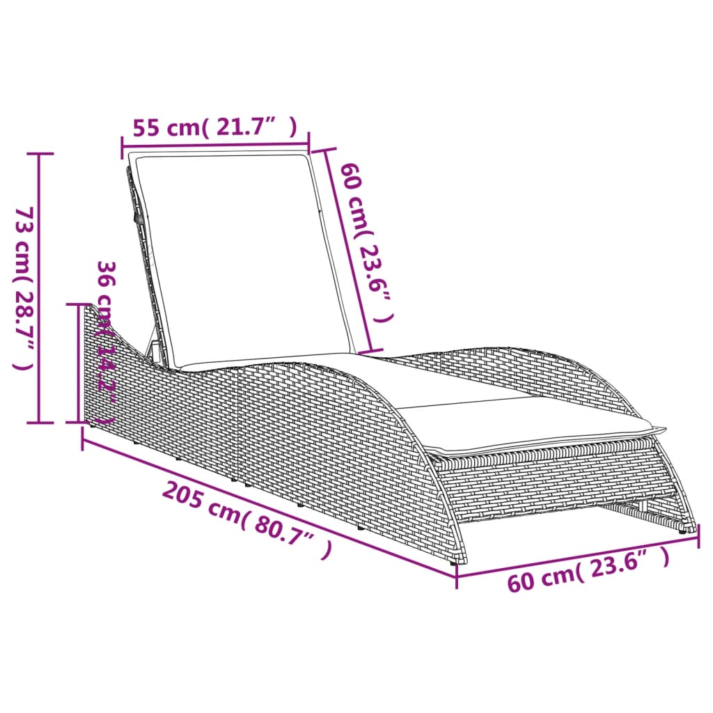 Ligbed met kussen 60x205x73 cm poly rattan zwart is nu te koop bij PeponiXL, paradijselijk wonen!