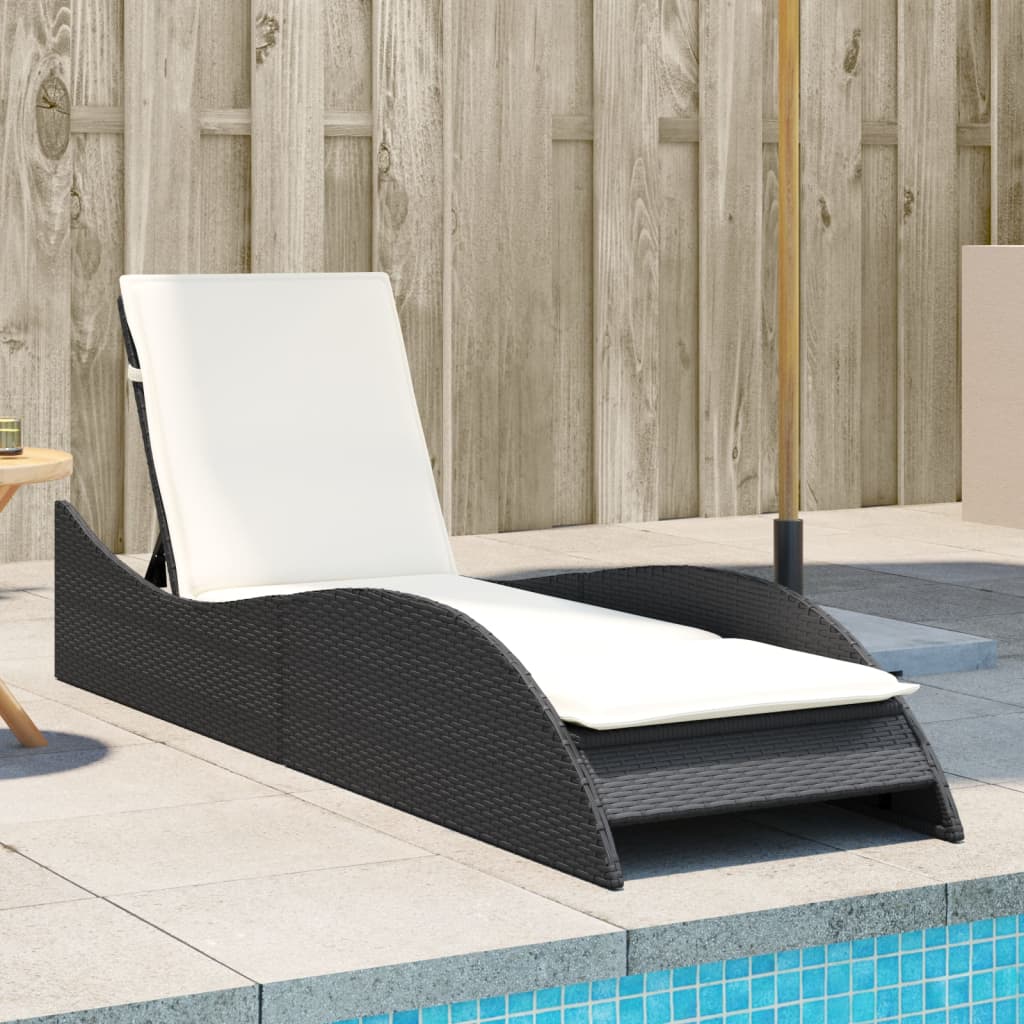 Ligbed met kussen 60x205x73 cm poly rattan zwart is nu te koop bij PeponiXL, paradijselijk wonen!