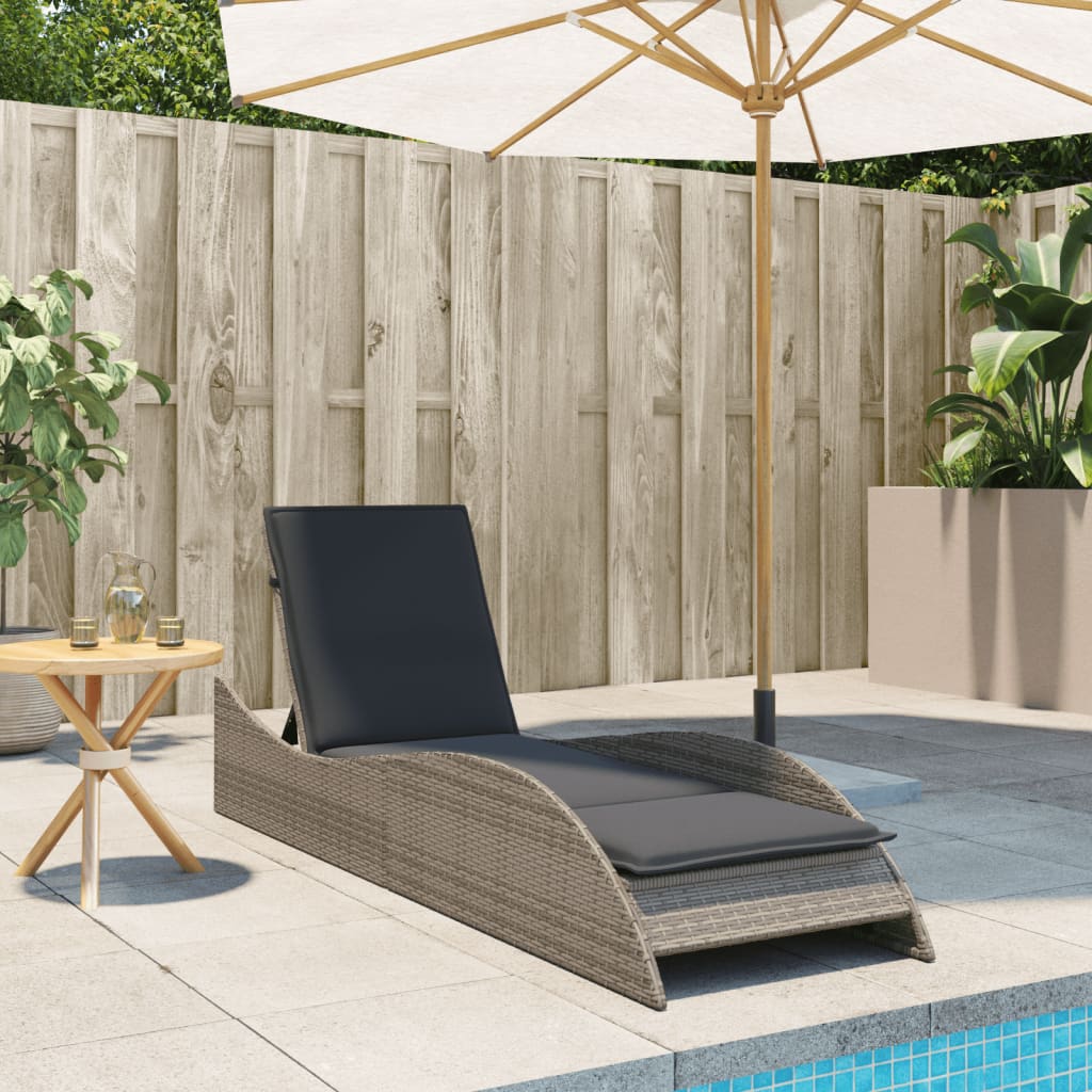 Ligbed met kussen 60x205x73 cm poly rattan grijs is nu te koop bij PeponiXL, paradijselijk wonen!
