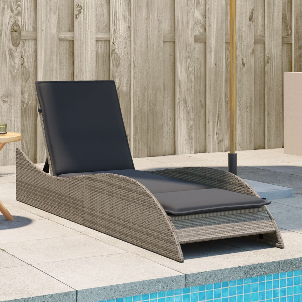 Ligbed met kussen 60x205x73 cm poly rattan grijs is nu te koop bij PeponiXL, paradijselijk wonen!