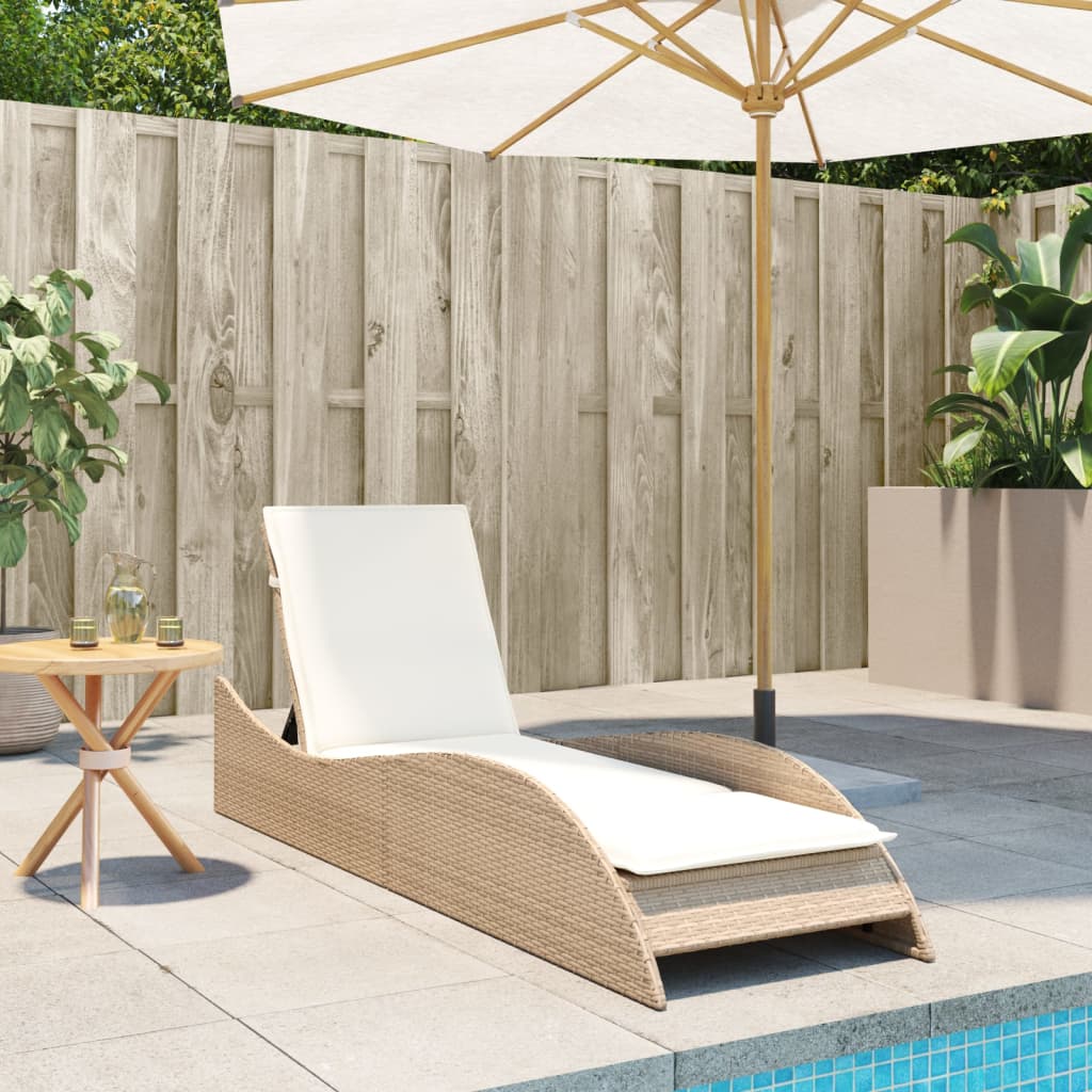 Ligbed met kussen 60x205x73 cm poly rattan beige is nu te koop bij PeponiXL, paradijselijk wonen!
