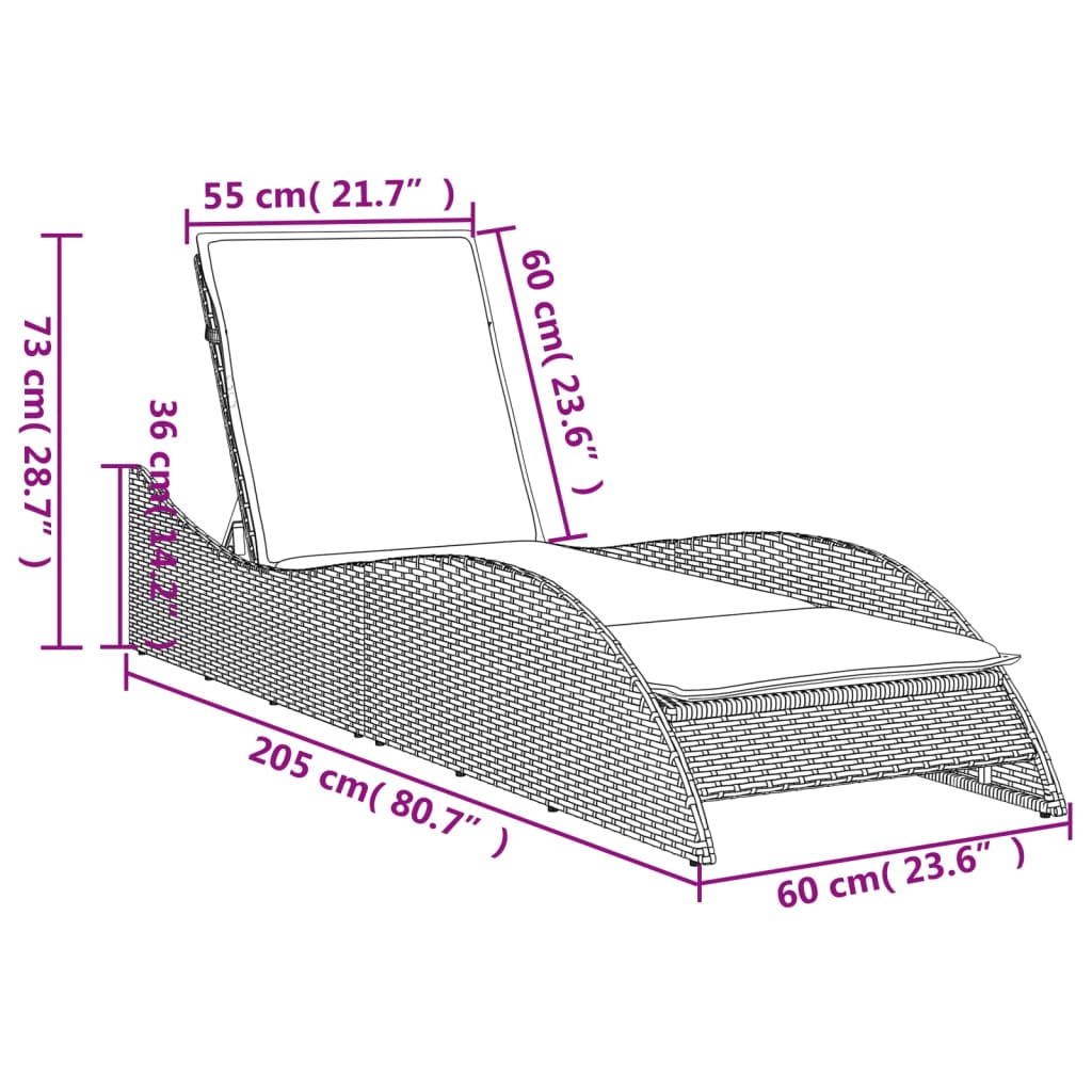 Ligbed met kussen 60x205x73 cm poly rattan beige is nu te koop bij PeponiXL, paradijselijk wonen!