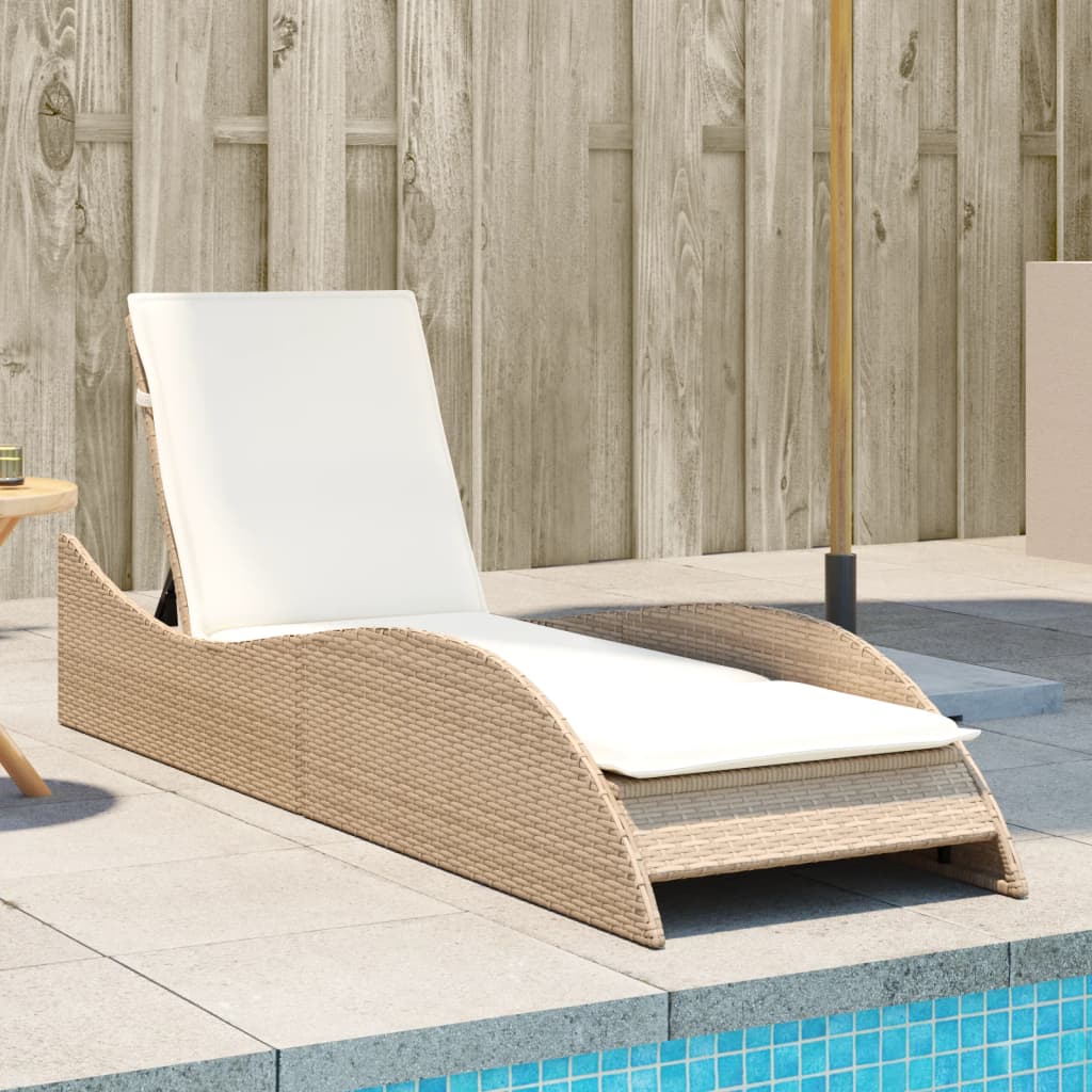 Ligbed met kussen 60x205x73 cm poly rattan beige is nu te koop bij PeponiXL, paradijselijk wonen!