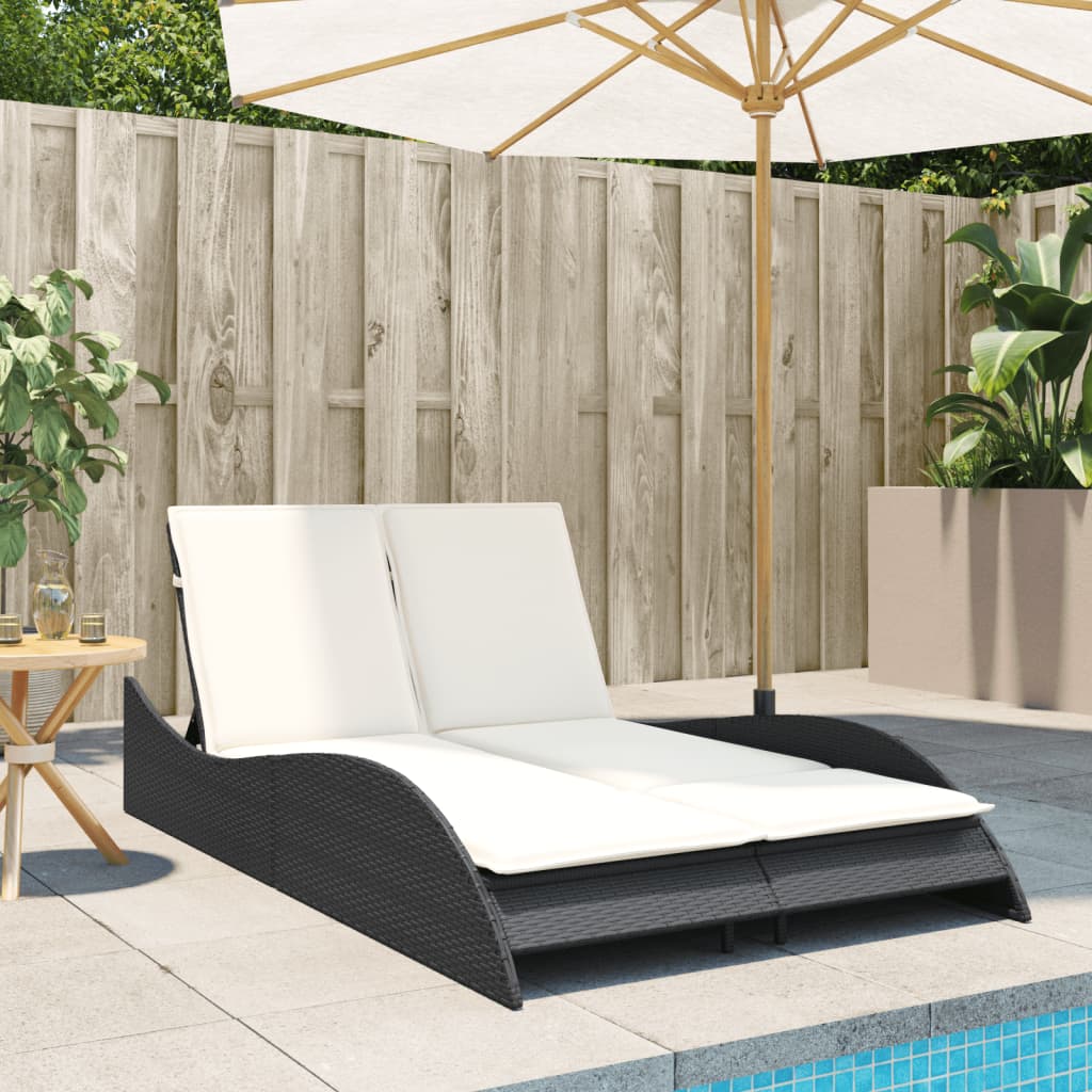 Ligbed met kussens 114x205x73 cm poly rattan zwart is nu te koop bij PeponiXL, paradijselijk wonen!