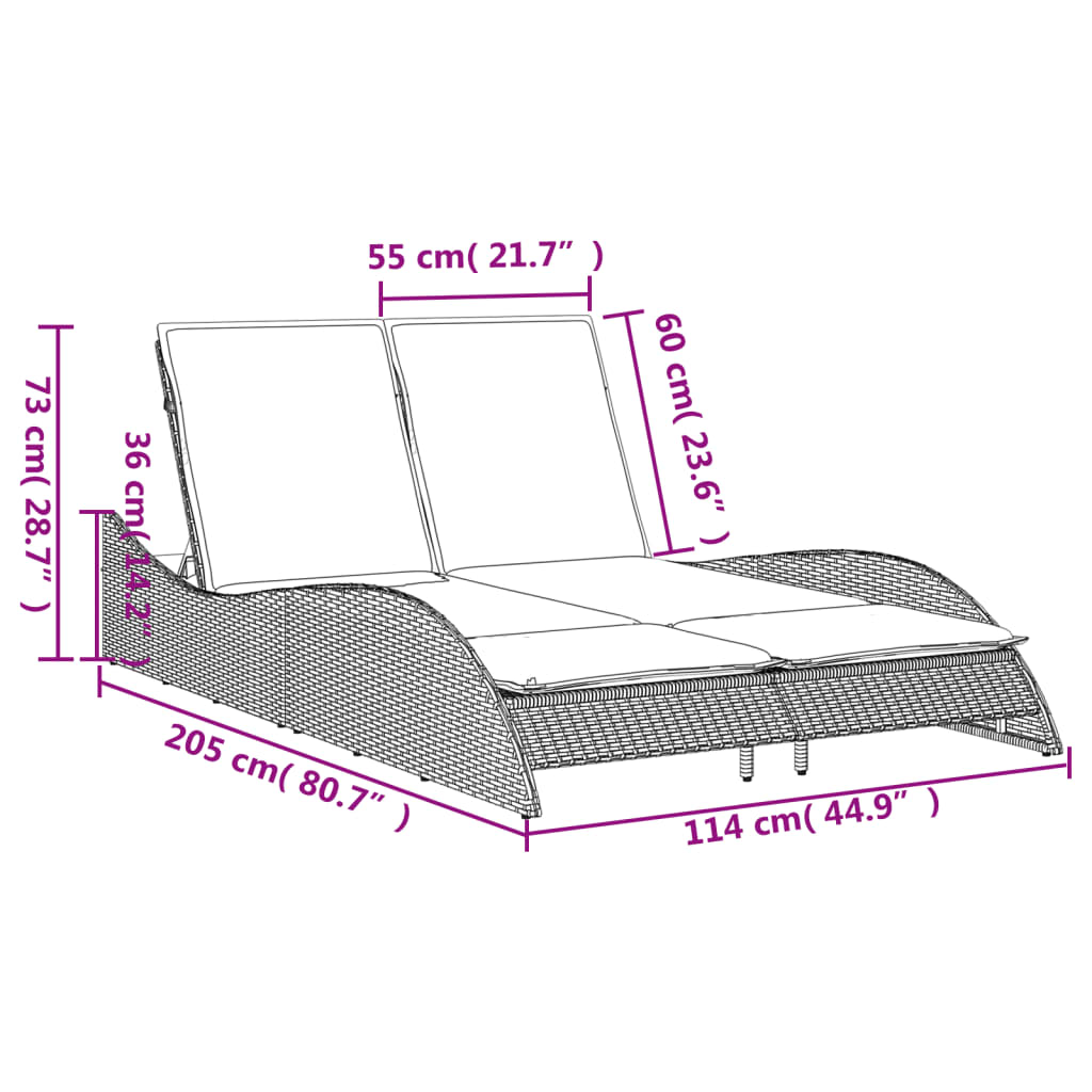 Ligbed met kussens 114x205x73 cm poly rattan zwart is nu te koop bij PeponiXL, paradijselijk wonen!