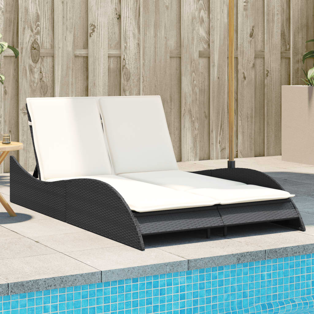 Ligbed met kussens 114x205x73 cm poly rattan zwart is nu te koop bij PeponiXL, paradijselijk wonen!