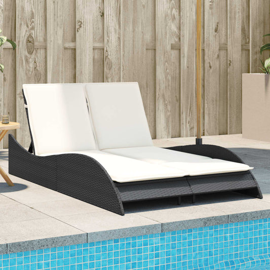 Ligbed met kussens 114x205x73 cm poly rattan zwart is nu te koop bij PeponiXL, paradijselijk wonen!
