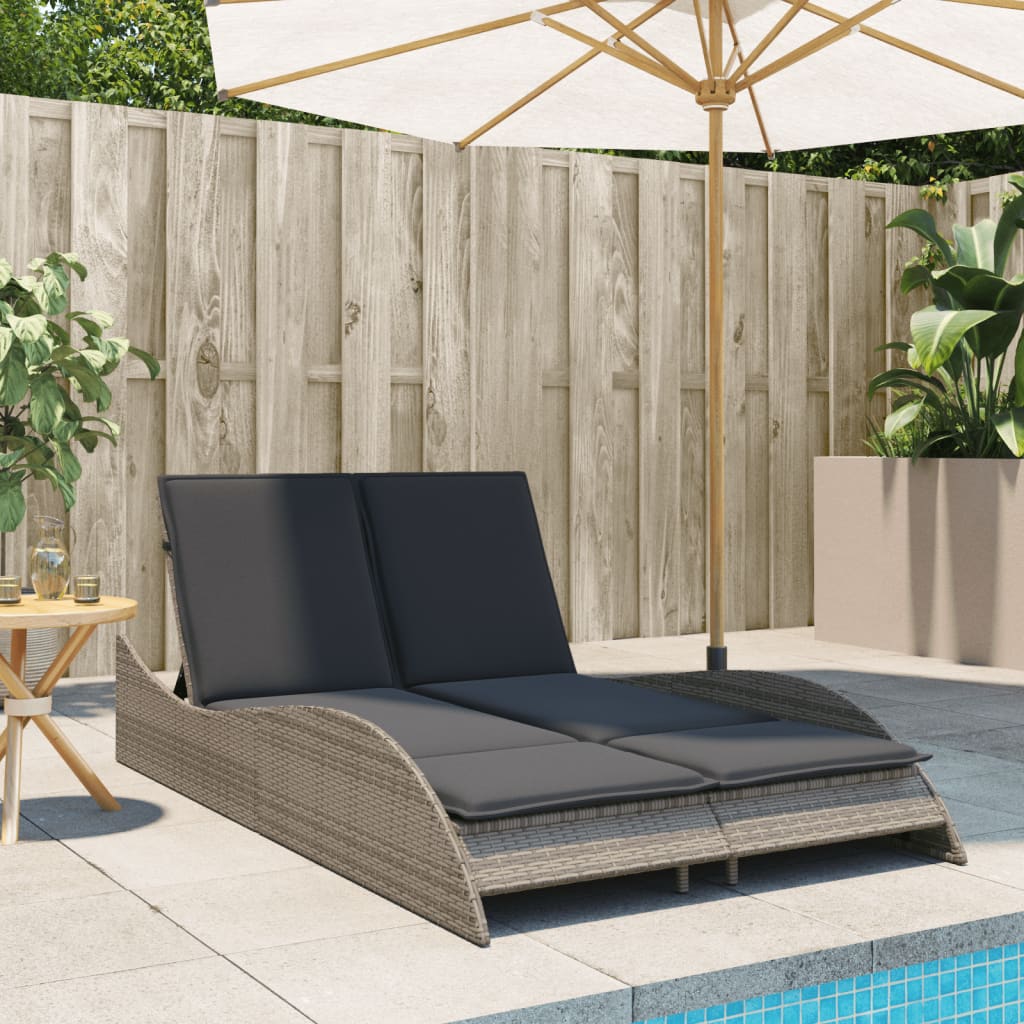 Ligbed met kussens 114x205x73 cm poly rattan grijs is nu te koop bij PeponiXL, paradijselijk wonen!