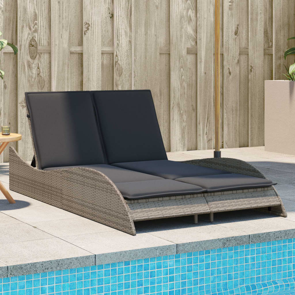 Ligbed met kussens 114x205x73 cm poly rattan grijs is nu te koop bij PeponiXL, paradijselijk wonen!