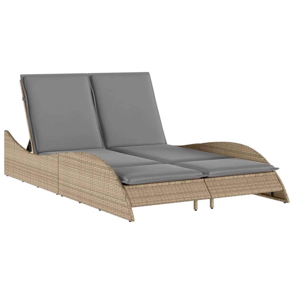 Ligbed met kussens 114x205x73 cm poly rattan beige is nu te koop bij PeponiXL, paradijselijk wonen!