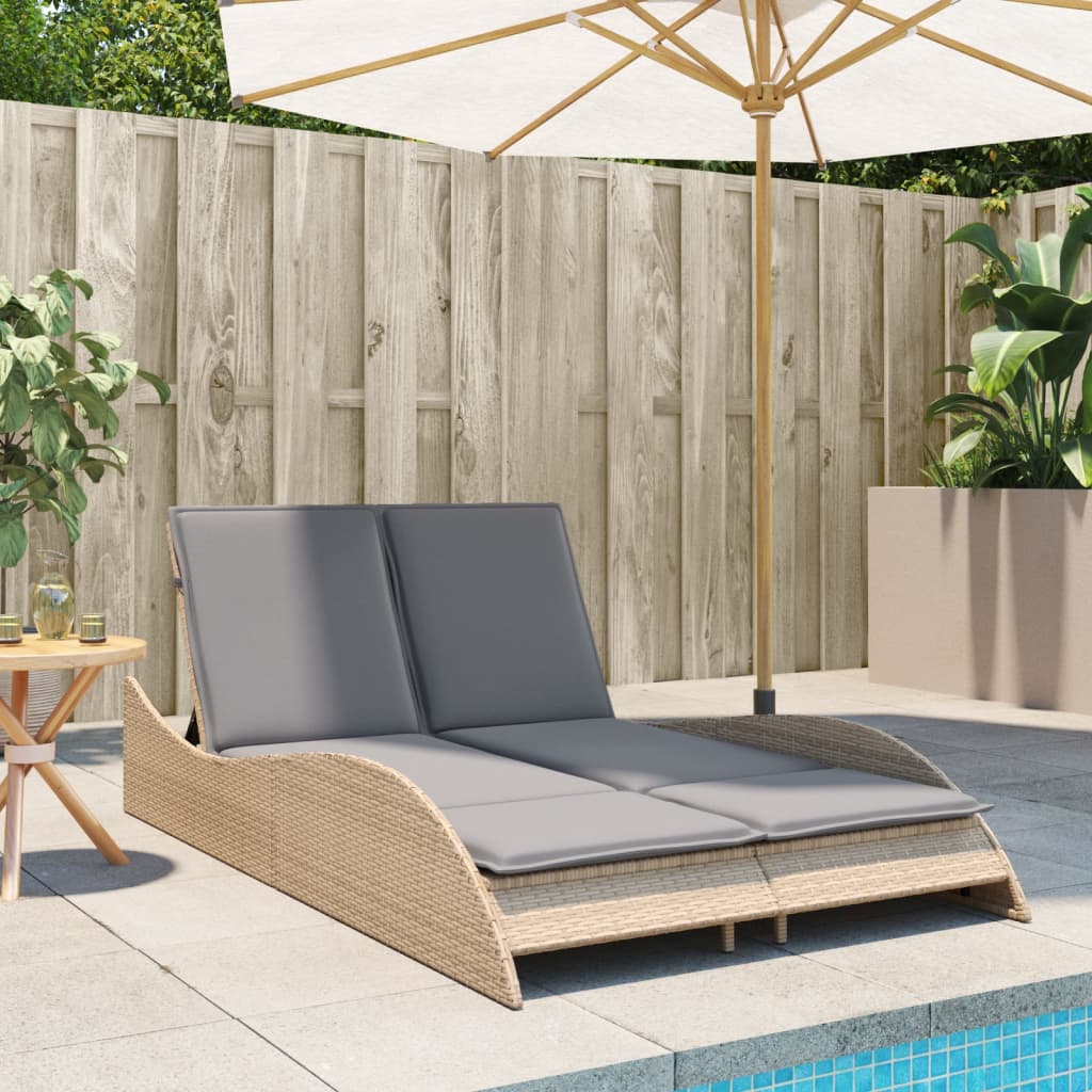 Ligbed met kussens 114x205x73 cm poly rattan beige is nu te koop bij PeponiXL, paradijselijk wonen!