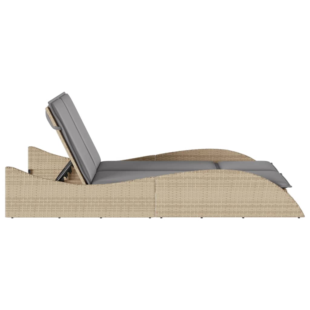 Ligbed met kussens 114x205x73 cm poly rattan beige is nu te koop bij PeponiXL, paradijselijk wonen!