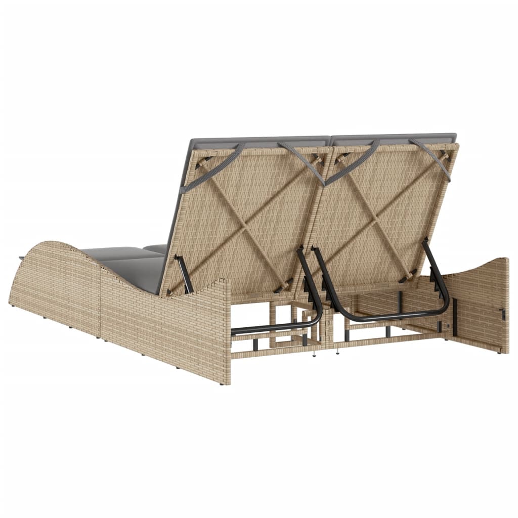 Ligbed met kussens 114x205x73 cm poly rattan beige is nu te koop bij PeponiXL, paradijselijk wonen!