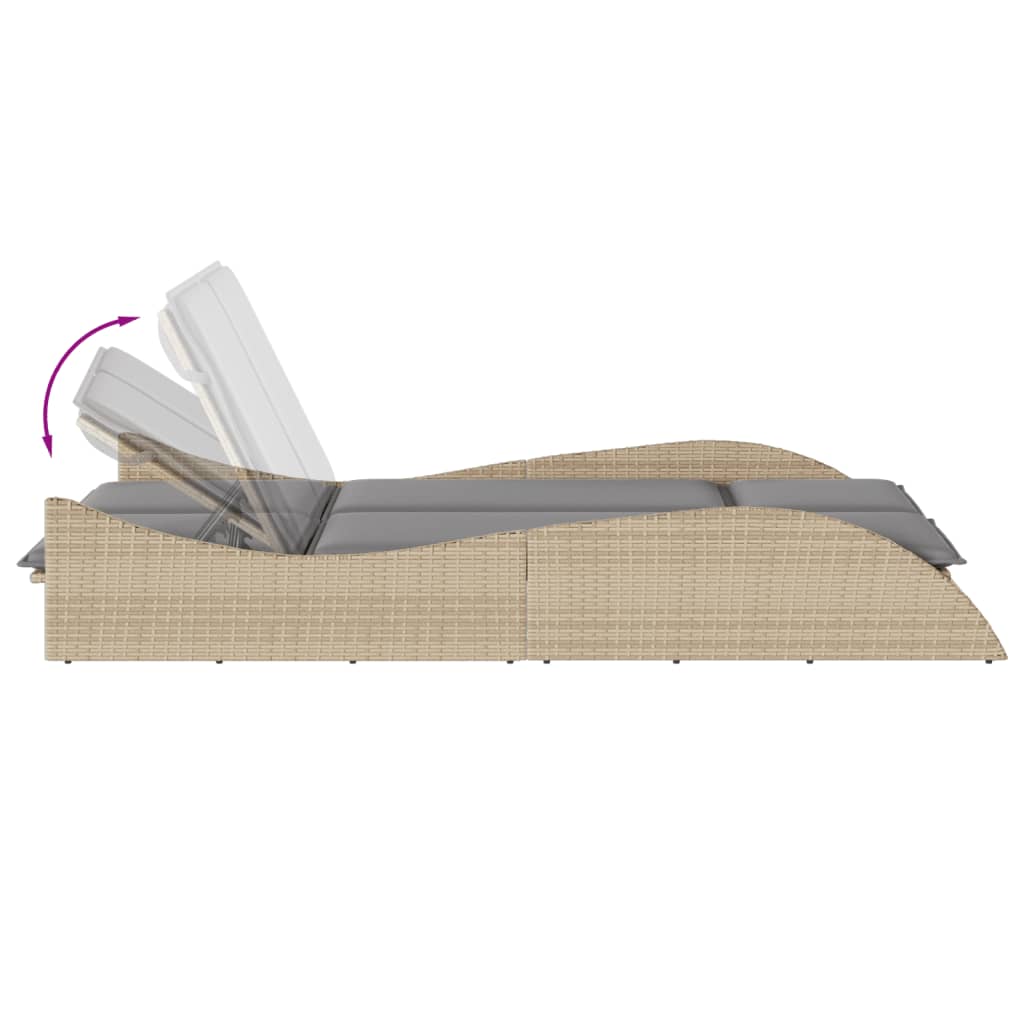 Ligbed met kussens 114x205x73 cm poly rattan beige is nu te koop bij PeponiXL, paradijselijk wonen!