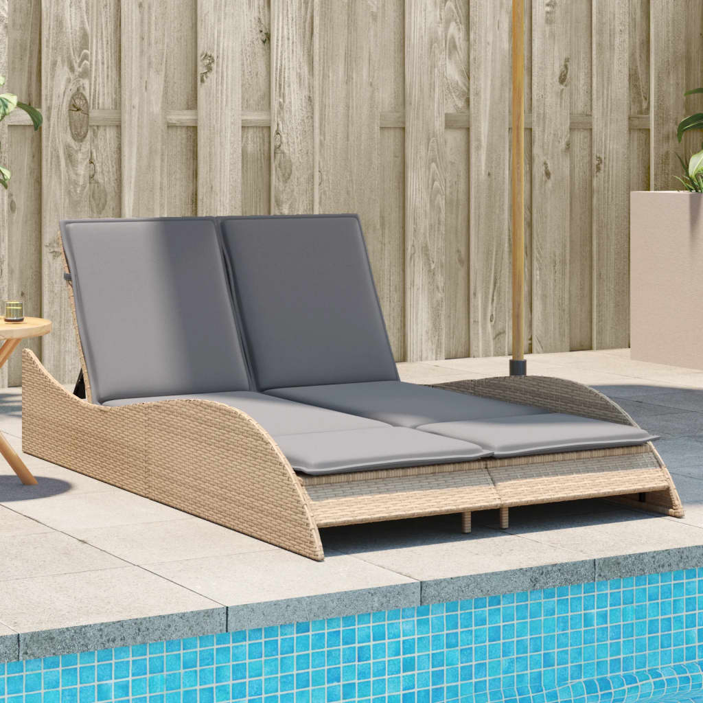 Ligbed met kussens 114x205x73 cm poly rattan beige is nu te koop bij PeponiXL, paradijselijk wonen!