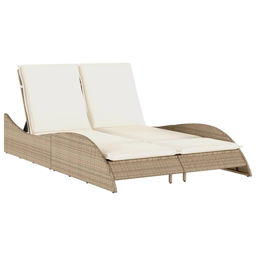 Ligbed met kussens 114x205x73 cm poly rattan beige is nu te koop bij PeponiXL, paradijselijk wonen!