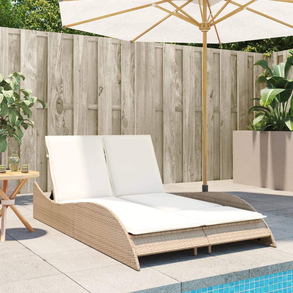 Ligbed met kussens 114x205x73 cm poly rattan beige is nu te koop bij PeponiXL, paradijselijk wonen!