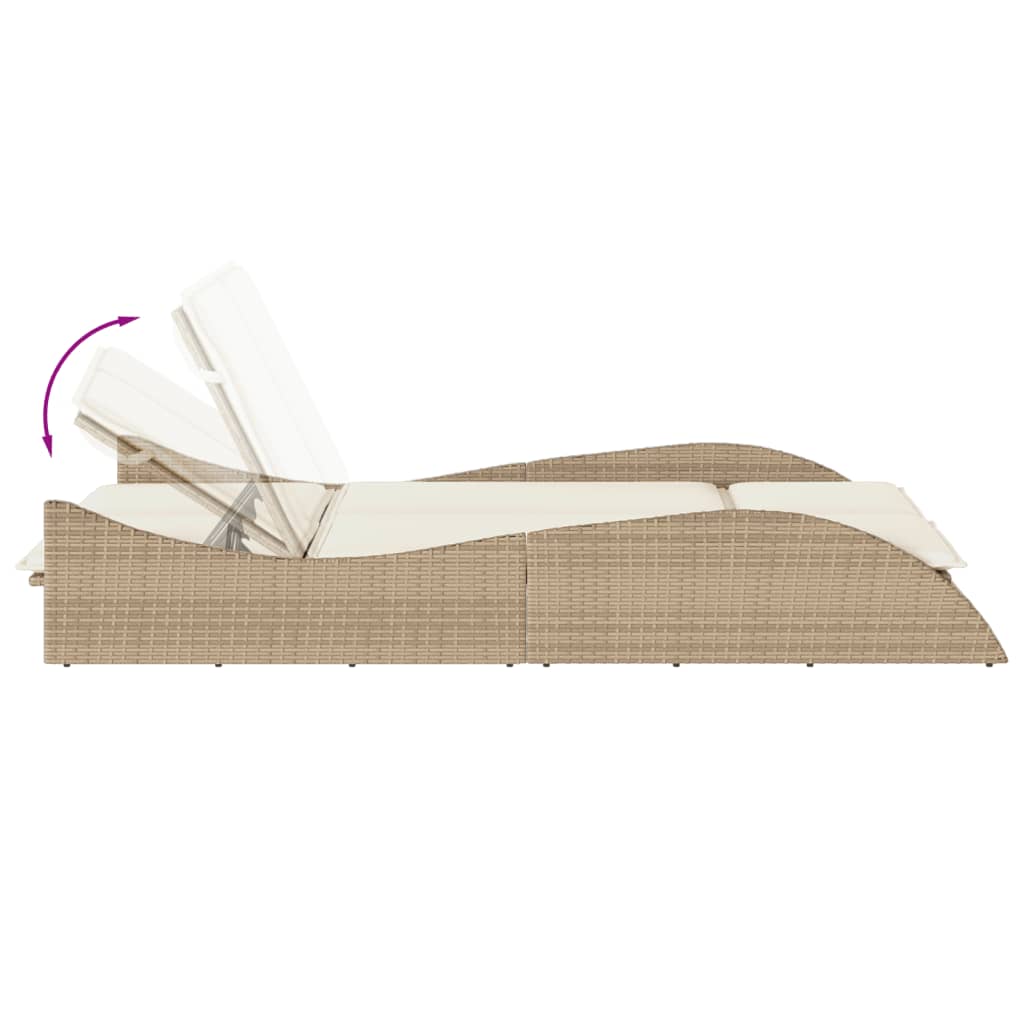 Ligbed met kussens 114x205x73 cm poly rattan beige is nu te koop bij PeponiXL, paradijselijk wonen!