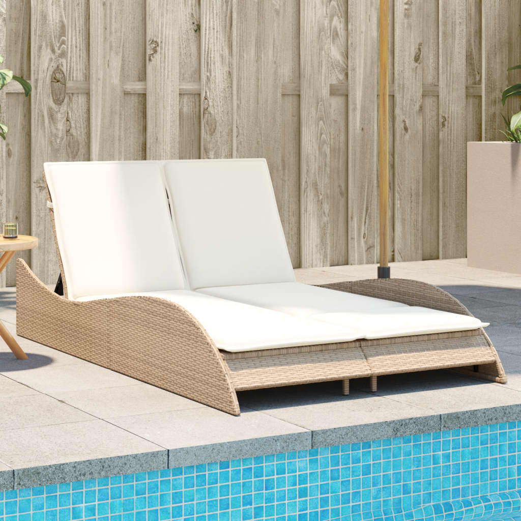 Ligbed met kussens 114x205x73 cm poly rattan beige is nu te koop bij PeponiXL, paradijselijk wonen!