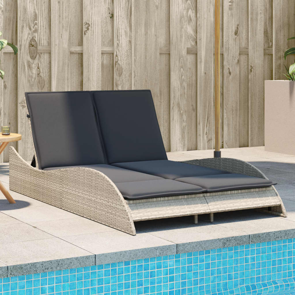 Ligbed met kussens 114x205x73 cm poly rattan lichtgrijs is nu te koop bij PeponiXL, paradijselijk wonen!