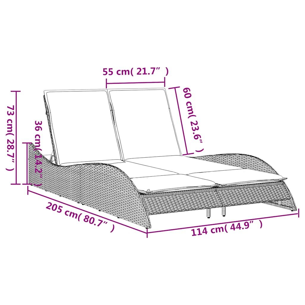 Ligbed met kussens grijs 114x205x73 cm poly rattan is nu te koop bij PeponiXL, paradijselijk wonen!